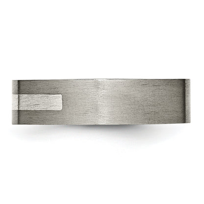 Titanium/Silver Two Tone Titanium Brushed Sterling Silver Inlay 6mm Flat Band