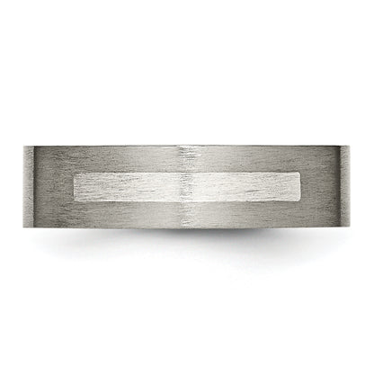 Titanium/Silver Two Tone Titanium Brushed Sterling Silver Inlay 6mm Flat Band