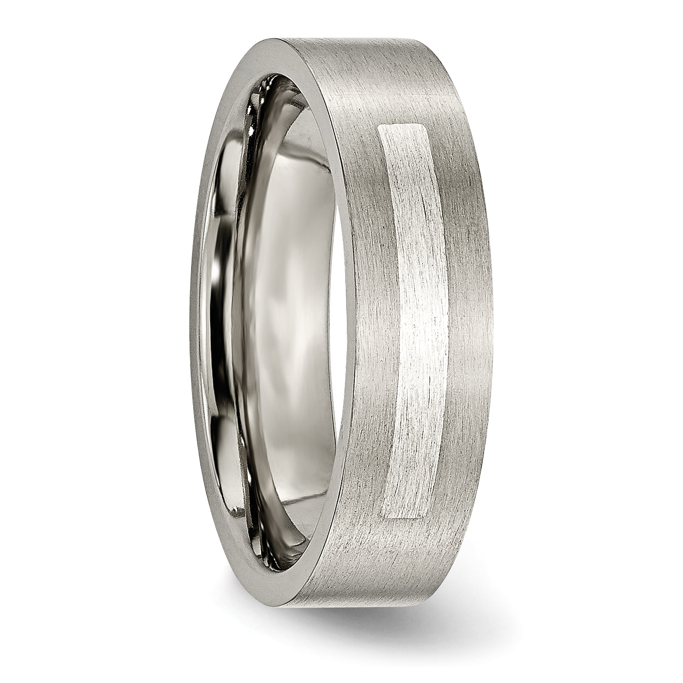 Titanium/Silver Two Tone Titanium Brushed Sterling Silver Inlay 6mm Flat Band