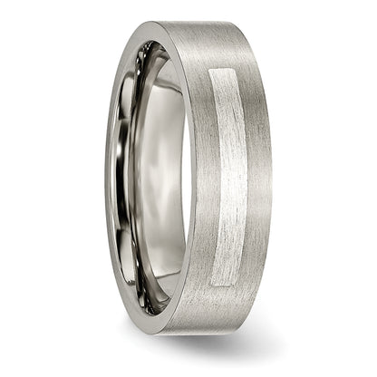 Titanium/Silver Two Tone Titanium Brushed Sterling Silver Inlay 6mm Flat Band