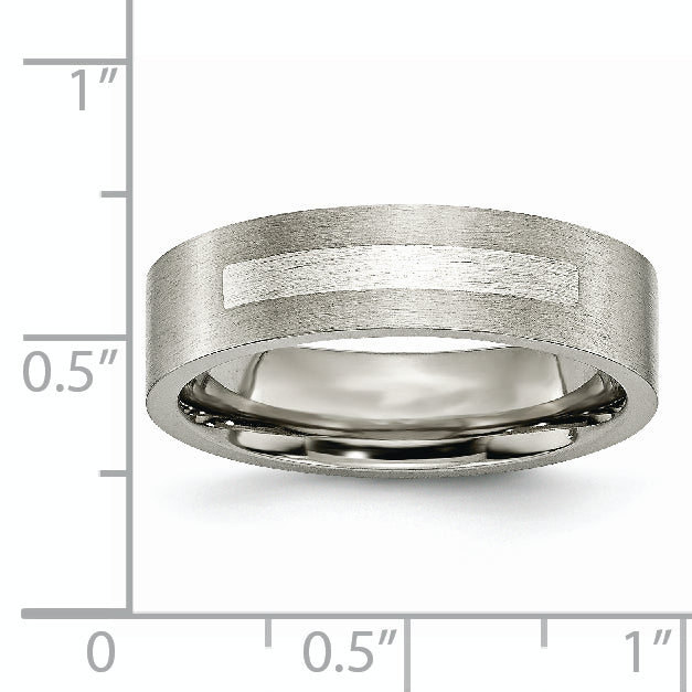 Titanium/Silver Two Tone Titanium Brushed Sterling Silver Inlay 6mm Flat Band