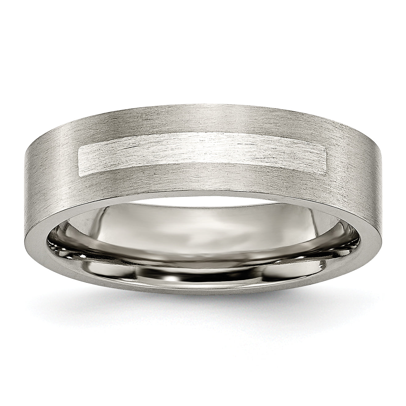 Titanium/Silver Two Tone Titanium Brushed Sterling Silver Inlay 6mm Flat Band
