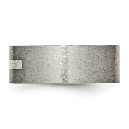 Titanium/Silver Two Tone Titanium Brushed Sterling Silver Inlay 8mm Flat Band