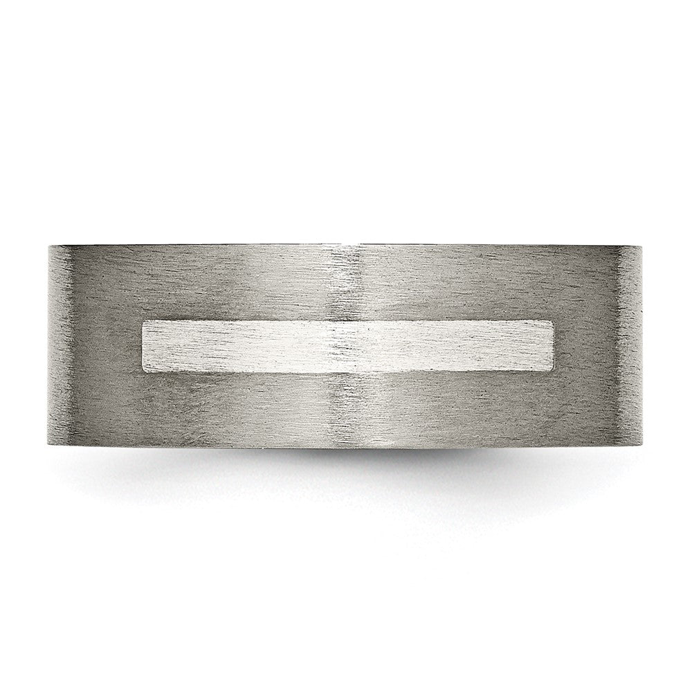 Titanium/Silver Two Tone Titanium Brushed Sterling Silver Inlay 8mm Flat Band