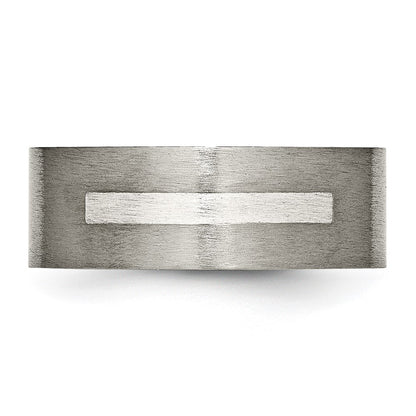 Titanium/Silver Two Tone Titanium Brushed Sterling Silver Inlay 8mm Flat Band