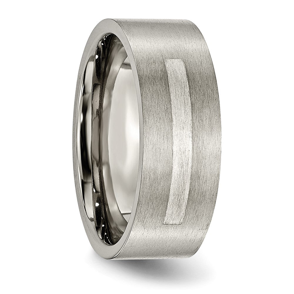 Titanium/Silver Two Tone Titanium Brushed Sterling Silver Inlay 8mm Flat Band