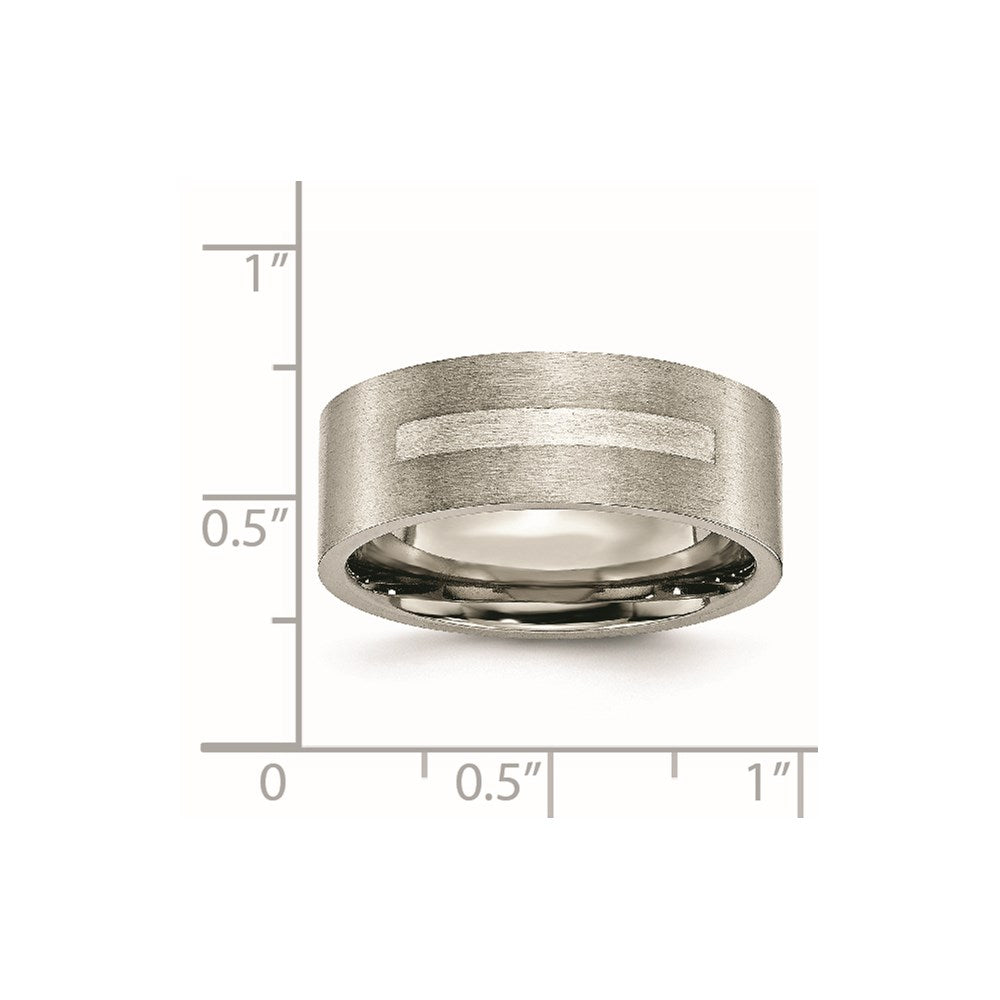Titanium/Silver Two Tone Titanium Brushed Sterling Silver Inlay 8mm Flat Band