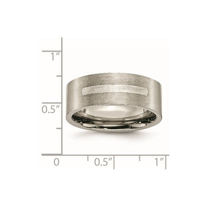 Titanium/Silver Two Tone Titanium Brushed Sterling Silver Inlay 8mm Flat Band