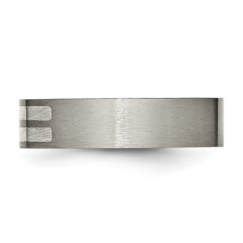 Titanium/Silver Two Tone Titanium Brushed Sterling Silver Inlay 6mm Flat Band