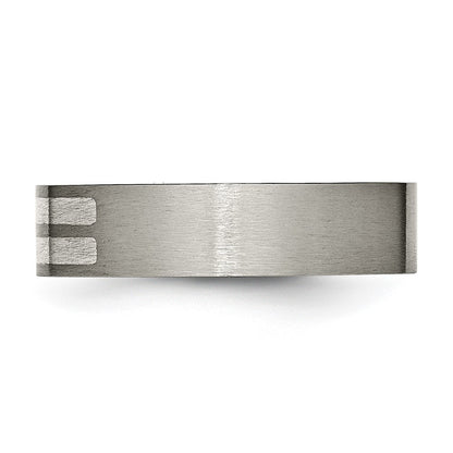 Titanium/Silver Two Tone Titanium Brushed Sterling Silver Inlay 6mm Flat Band