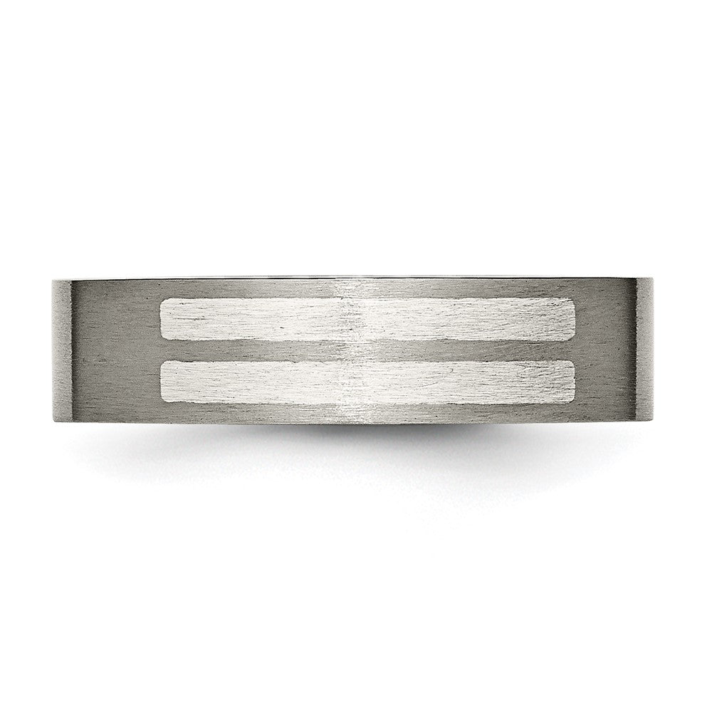 Titanium/Silver Two Tone Titanium Brushed Sterling Silver Inlay 6mm Flat Band