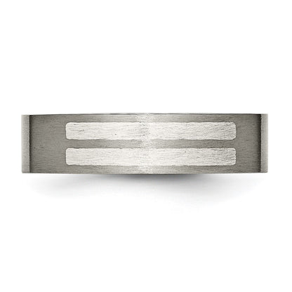 Titanium/Silver Two Tone Titanium Brushed Sterling Silver Inlay 6mm Flat Band