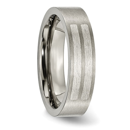 Titanium/Silver Two Tone Titanium Brushed Sterling Silver Inlay 6mm Flat Band