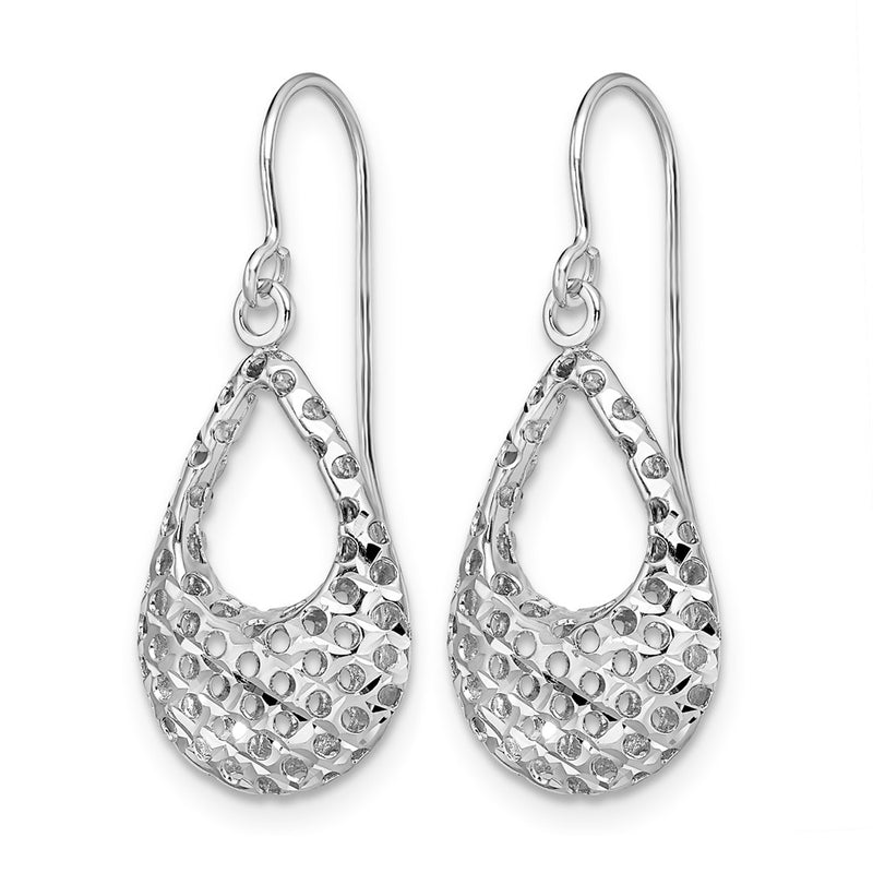 10K White Gold Textured Shepherd Hook Dangle Earrings