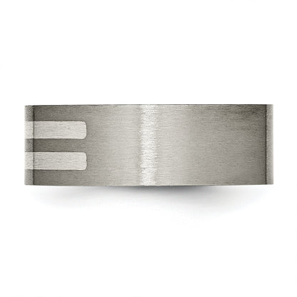 Titanium/Silver Two Tone Titanium Brushed Sterling Silver Inlay 8mm Flat Band