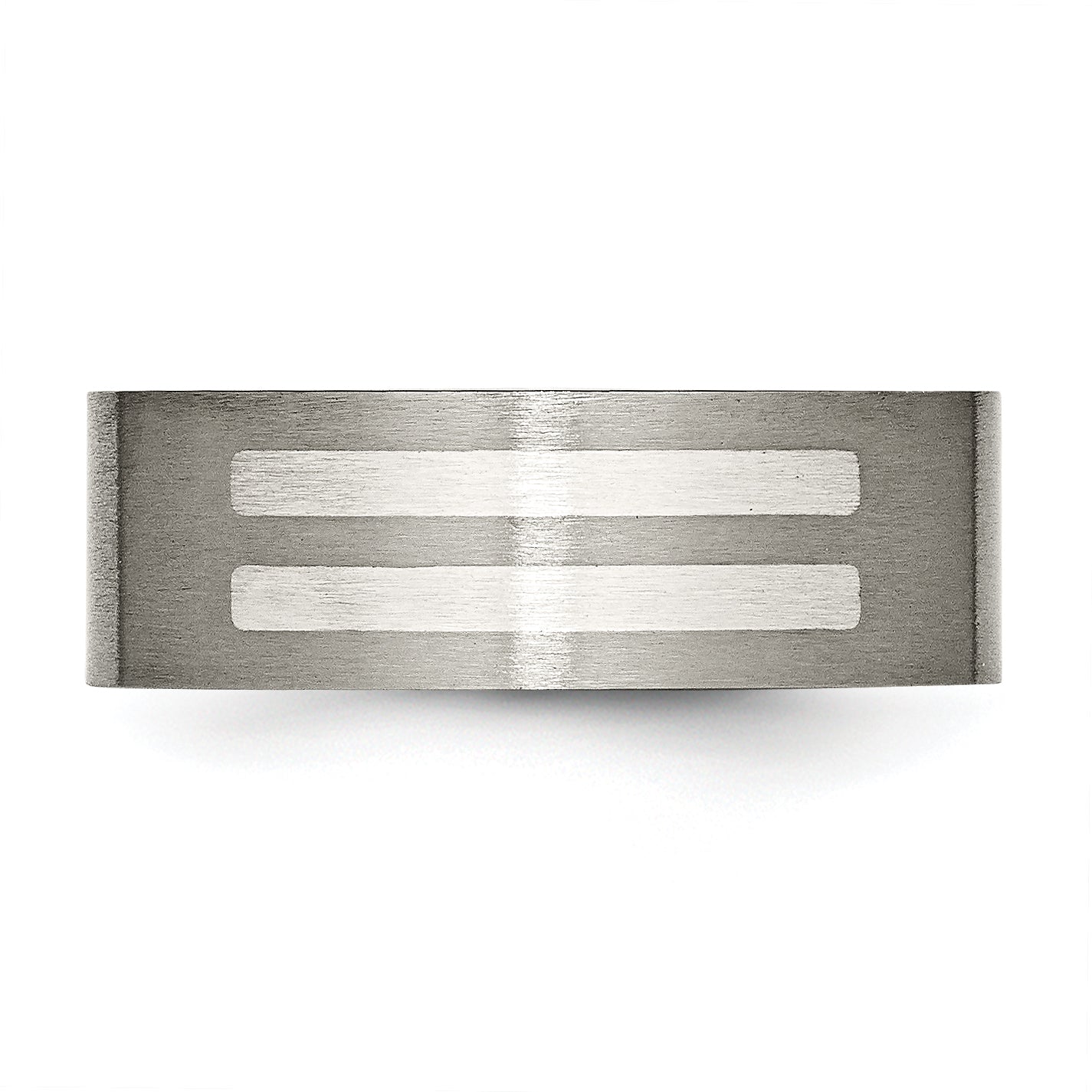 Titanium/Silver Two Tone Titanium Brushed Sterling Silver Inlay 8mm Flat Band