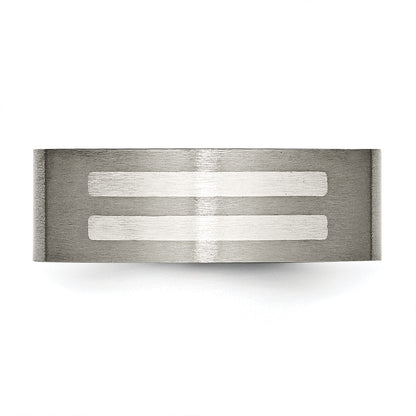 Titanium/Silver Two Tone Titanium Brushed Sterling Silver Inlay 8mm Flat Band