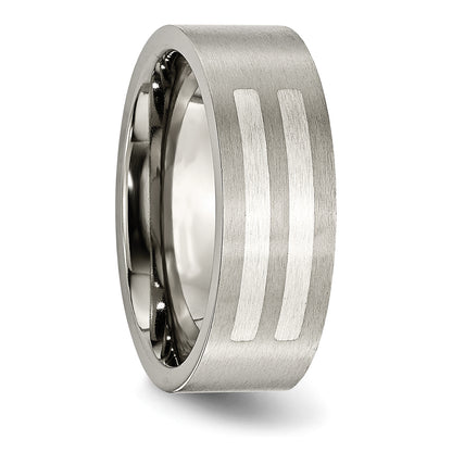 Titanium/Silver Two Tone Titanium Brushed Sterling Silver Inlay 8mm Flat Band