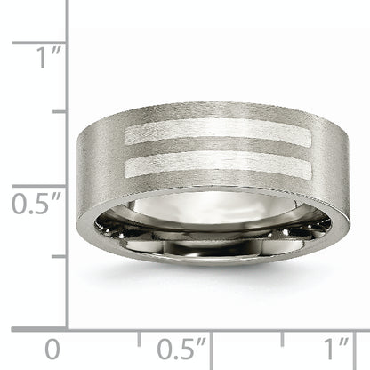 Titanium/Silver Two Tone Titanium Brushed Sterling Silver Inlay 8mm Flat Band