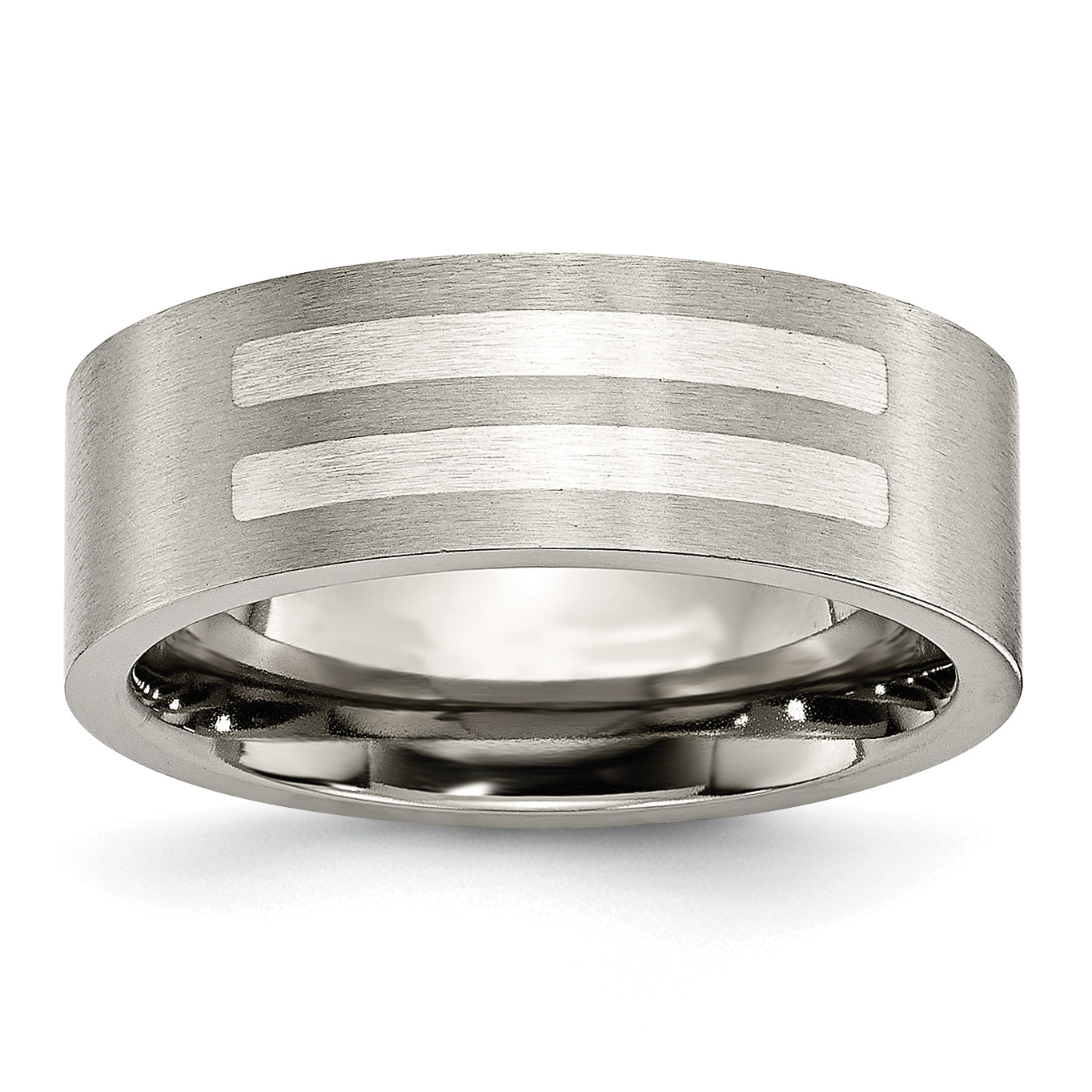 Titanium/Silver Two Tone Titanium Brushed Sterling Silver Inlay 8mm Flat Band