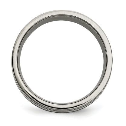 Titanium/Silver Two Tone Titanium Brushed Sterling Silver Inlay 8mm Grooved Band