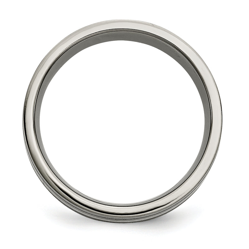 Titanium/Silver Two Tone Titanium Brushed Sterling Silver Inlay 8mm Grooved Band