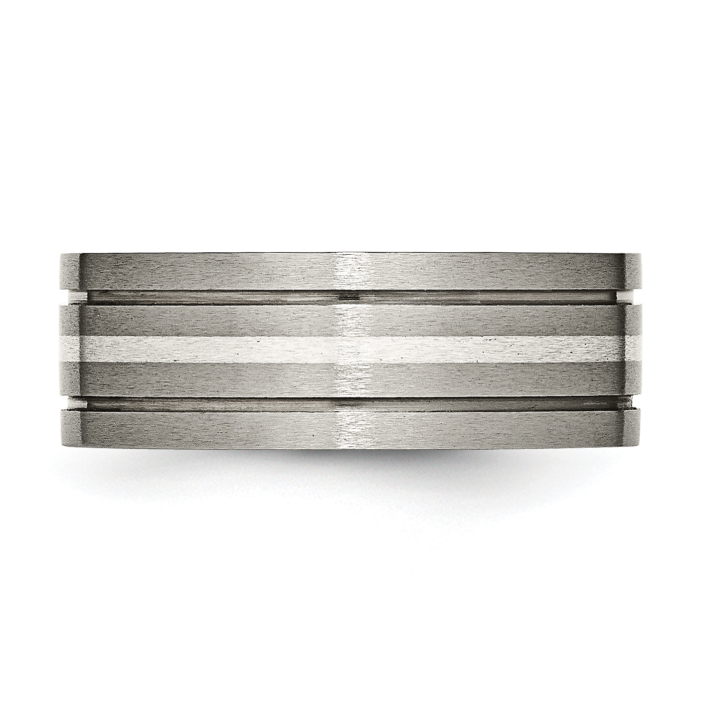 Titanium/Silver Two Tone Titanium Brushed Sterling Silver Inlay 8mm Grooved Band