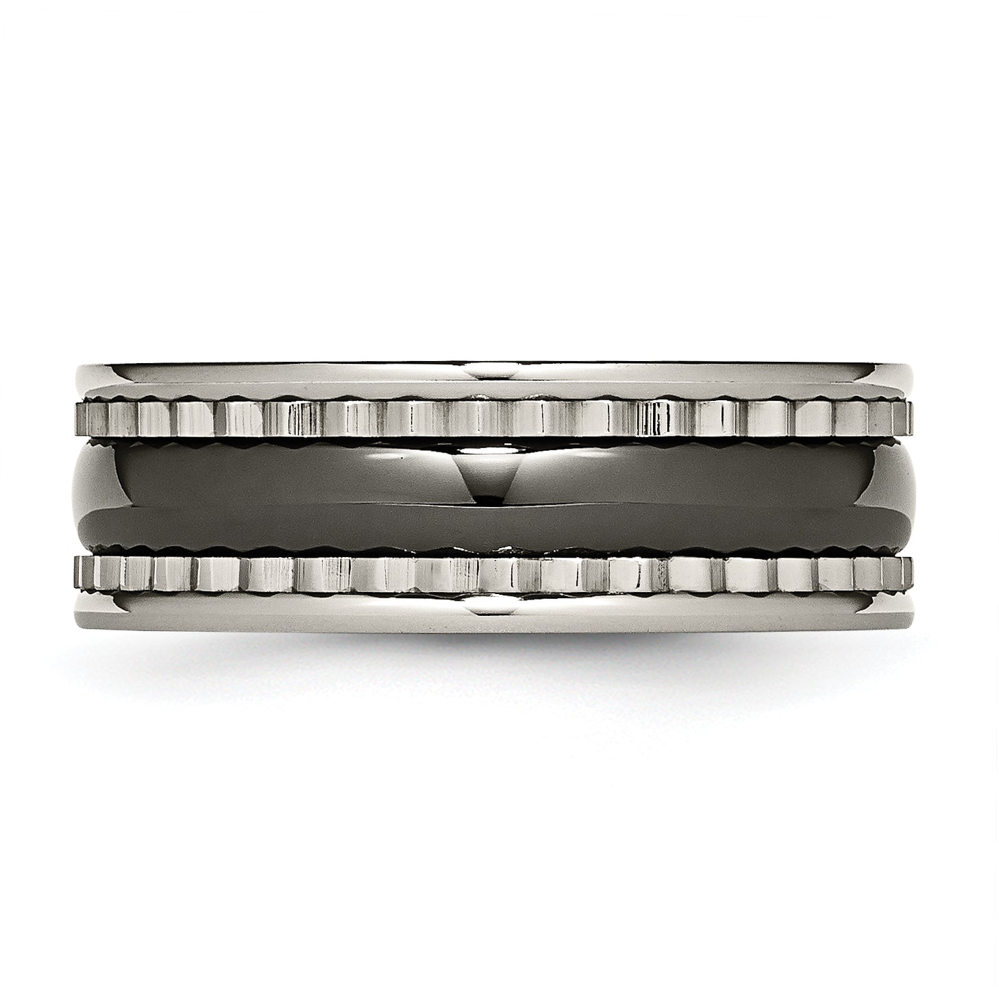 Titanium Sawtooth Accent/Polished Black Ceramic Center 8mm Band (Size 7 Only)