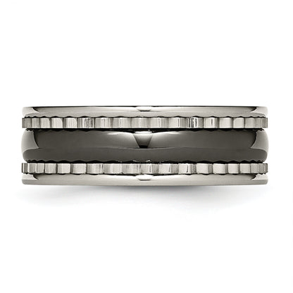 Titanium Sawtooth Accent/Polished Black Ceramic Center 8mm Band (Size 7 Only)