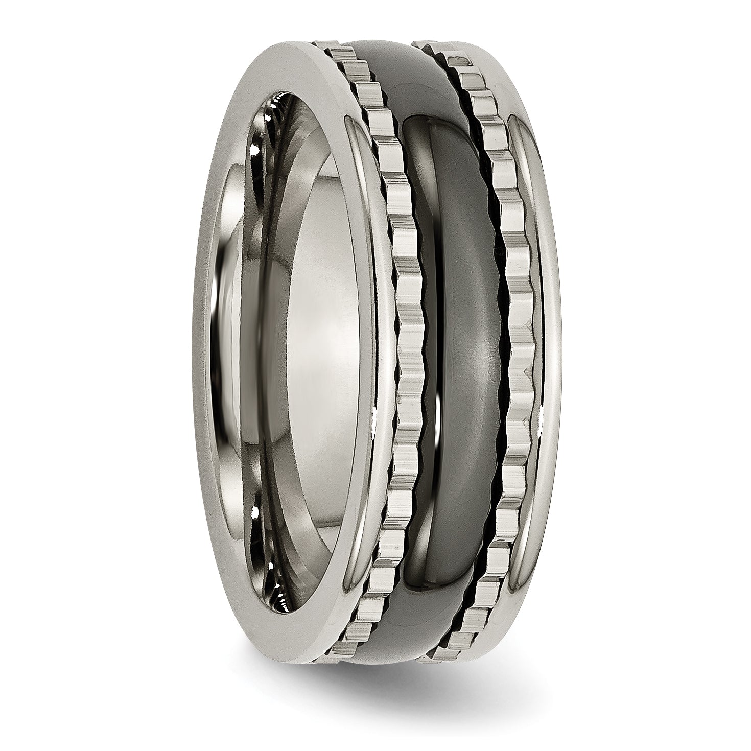 Titanium Sawtooth Accent/Polished Black Ceramic Center 8mm Band (Size 7 Only)