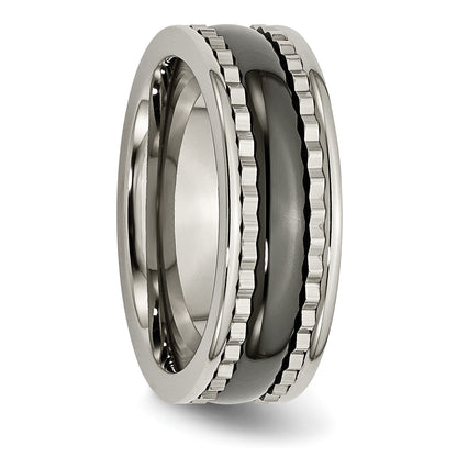 Titanium Sawtooth Accent/Polished Black Ceramic Center 8mm Band (Size 7 Only)
