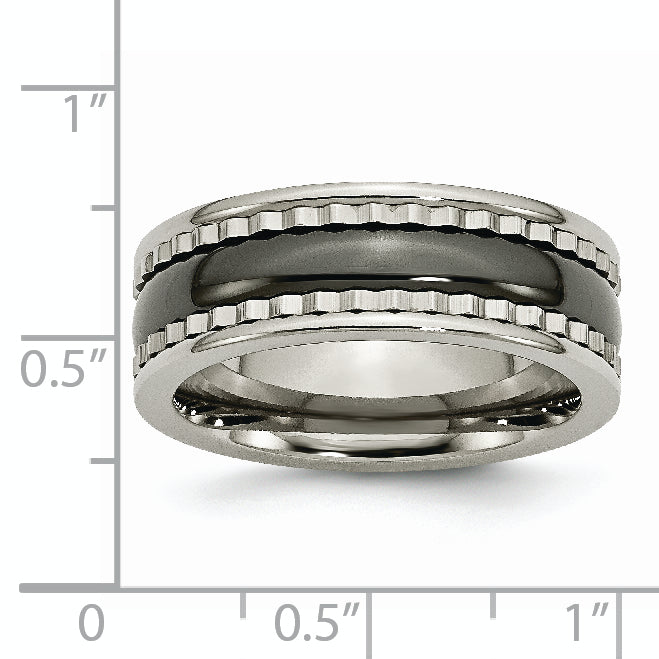 Titanium Sawtooth Accent/Polished Black Ceramic Center 8mm Band (Size 7 Only)