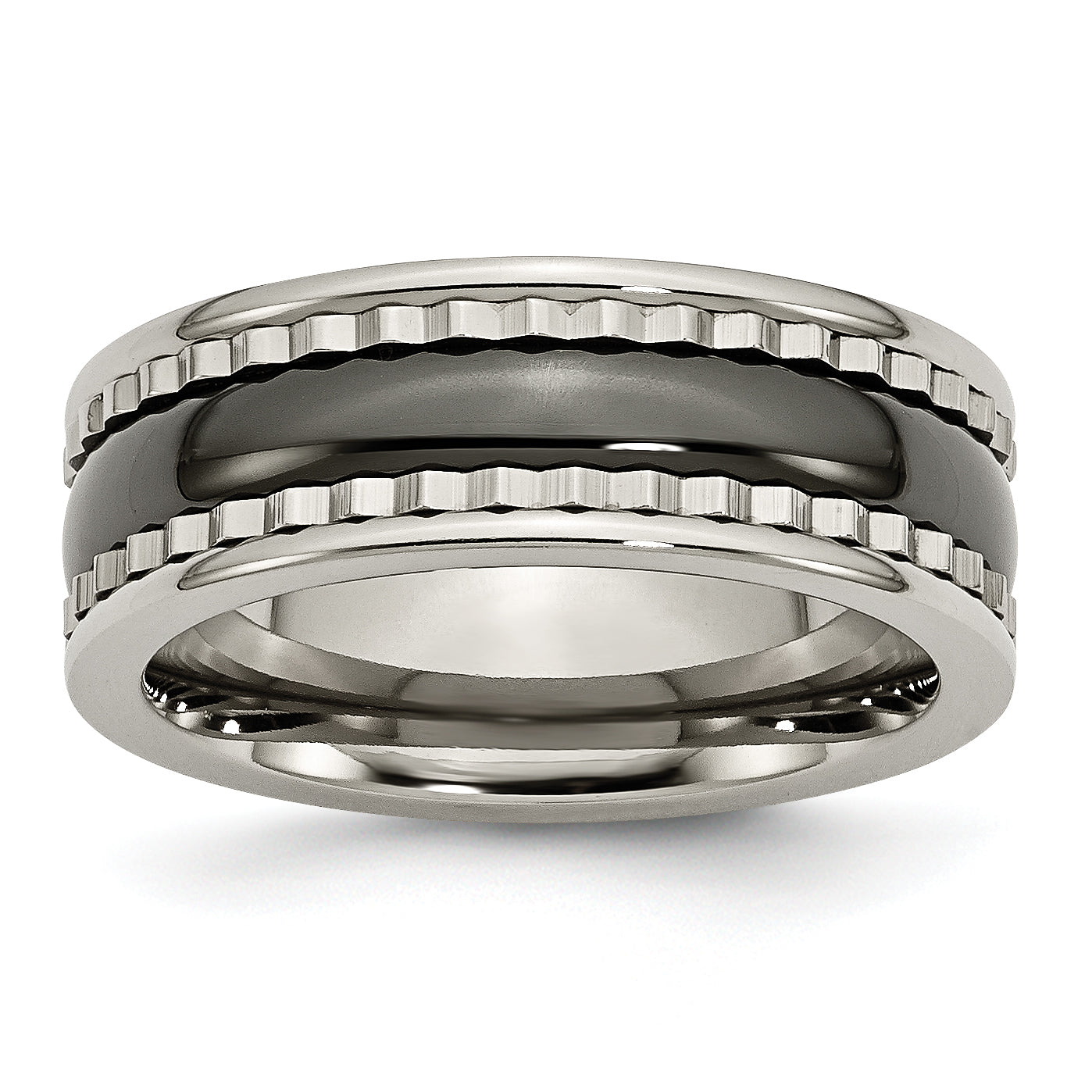 Titanium Sawtooth Accent/Polished Black Ceramic Center 8mm Band (Size 7 Only)