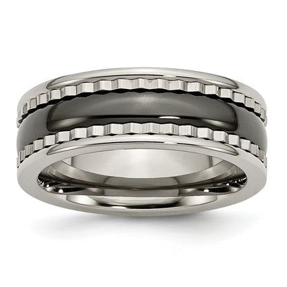 Titanium Sawtooth Accent/Polished Black Ceramic Center 8mm Band (Size 7 Only)