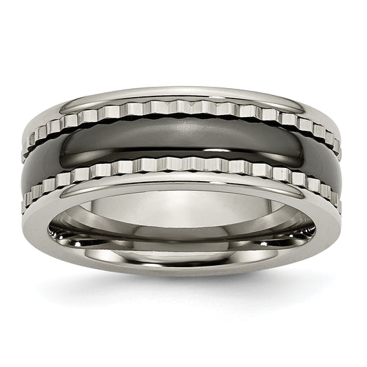 Titanium Sawtooth Accent/Polished Black Ceramic Center 8mm Band (Size 7 Only)
