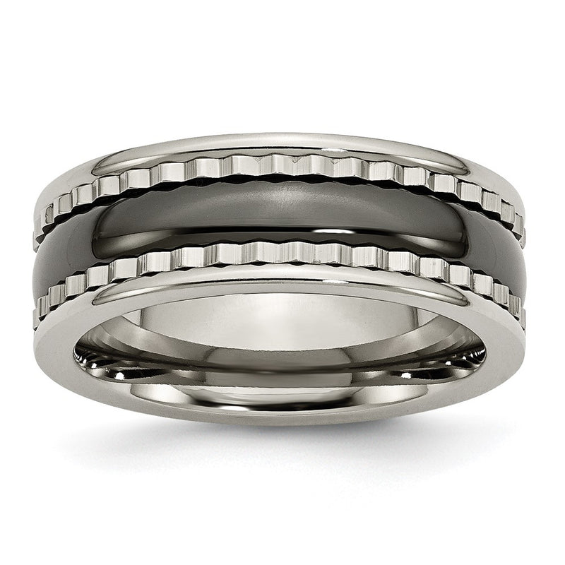 Titanium Sawtooth Accent/Polished Black Ceramic Center 8mm Band (Size 7 Only)