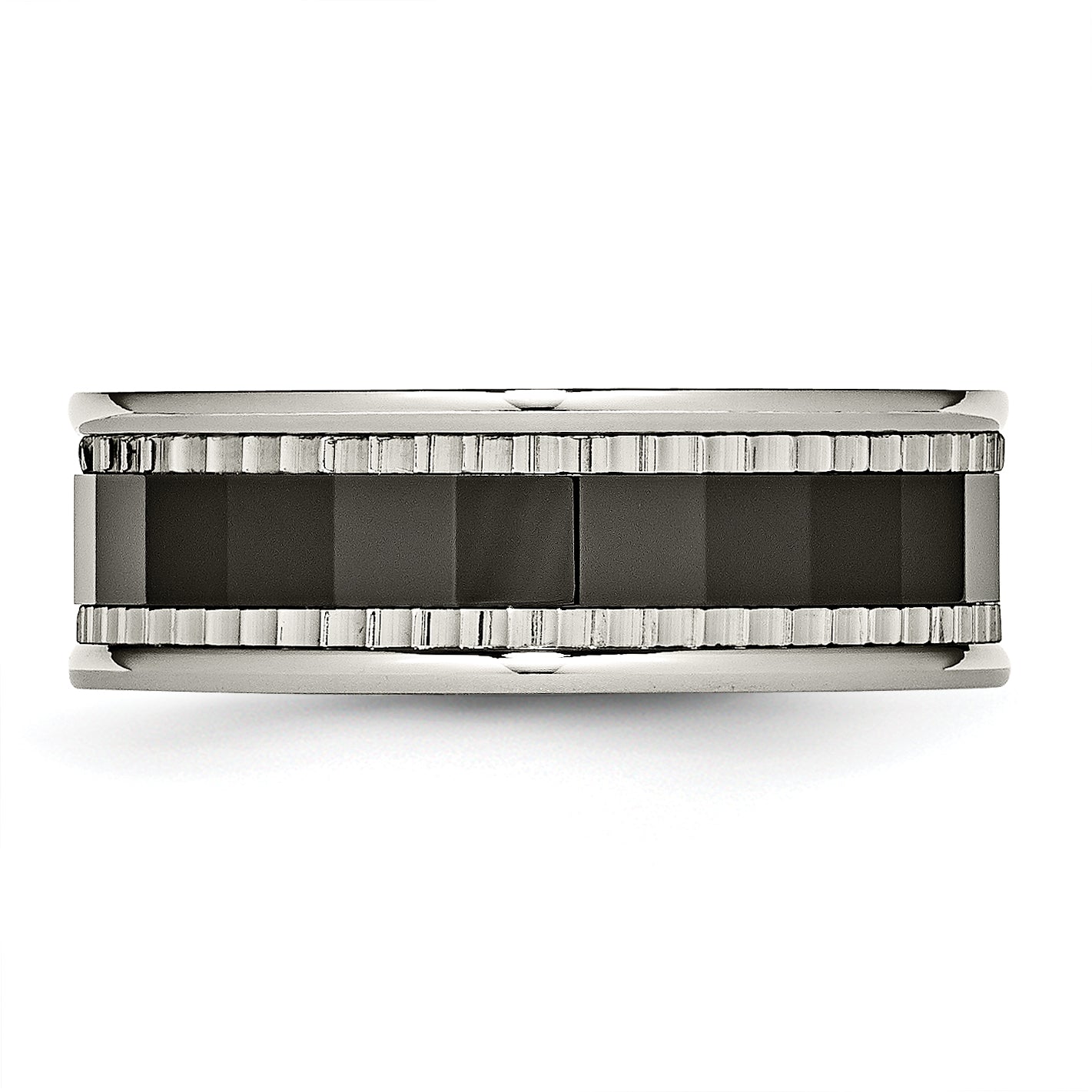 Titanium Sawtooth Accent/Polished Black Ceramic Center 8mm Band (Size 8 Only)
