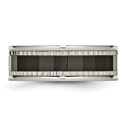 Titanium Sawtooth Accent/Polished Black Ceramic Center 8mm Band (Size 8 Only)