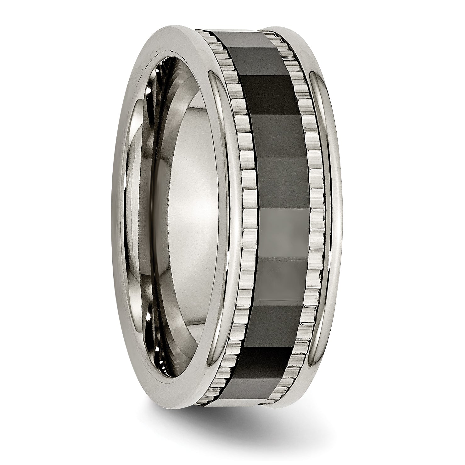 Titanium Sawtooth Accent/Polished Black Ceramic Center 8mm Band (Size 8 Only)