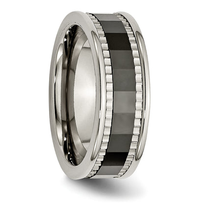 Titanium Sawtooth Accent/Polished Black Ceramic Center 8mm Band (Size 8 Only)