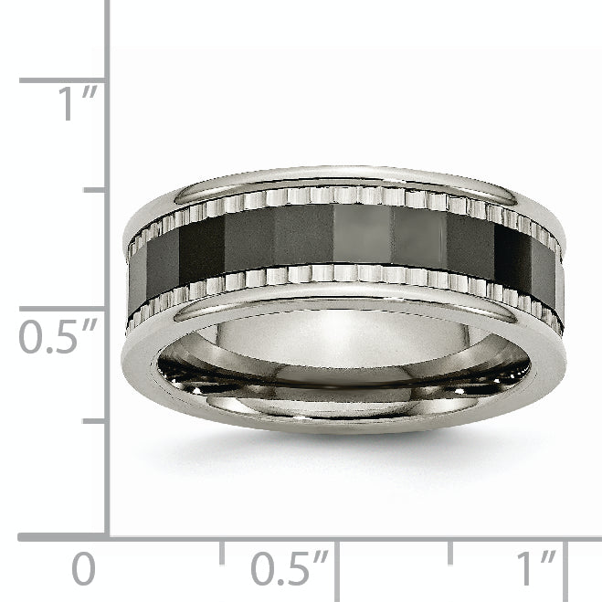 Titanium Sawtooth Accent/Polished Black Ceramic Center 8mm Band (Size 8 Only)