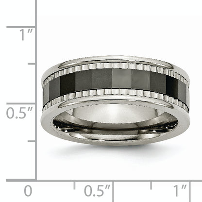 Titanium Sawtooth Accent/Polished Black Ceramic Center 8mm Band (Size 8 Only)