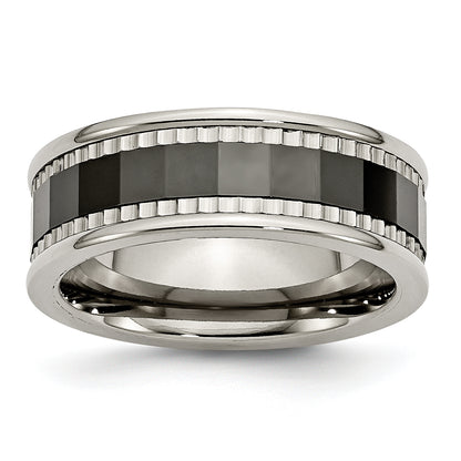 Titanium Sawtooth Accent/Polished Black Ceramic Center 8mm Band (Size 8 Only)