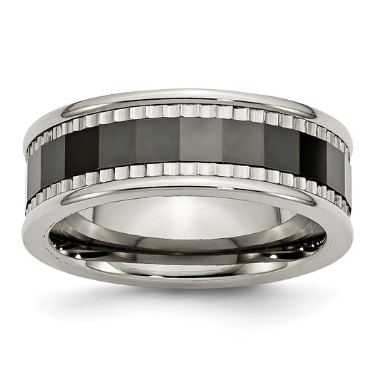 Titanium Sawtooth Accent/Polished Black Ceramic Center 8mm Band (Size 8 Only)