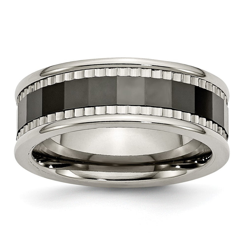 Titanium Sawtooth Accent/Polished Black Ceramic Center 8mm Band (Size 8 Only)