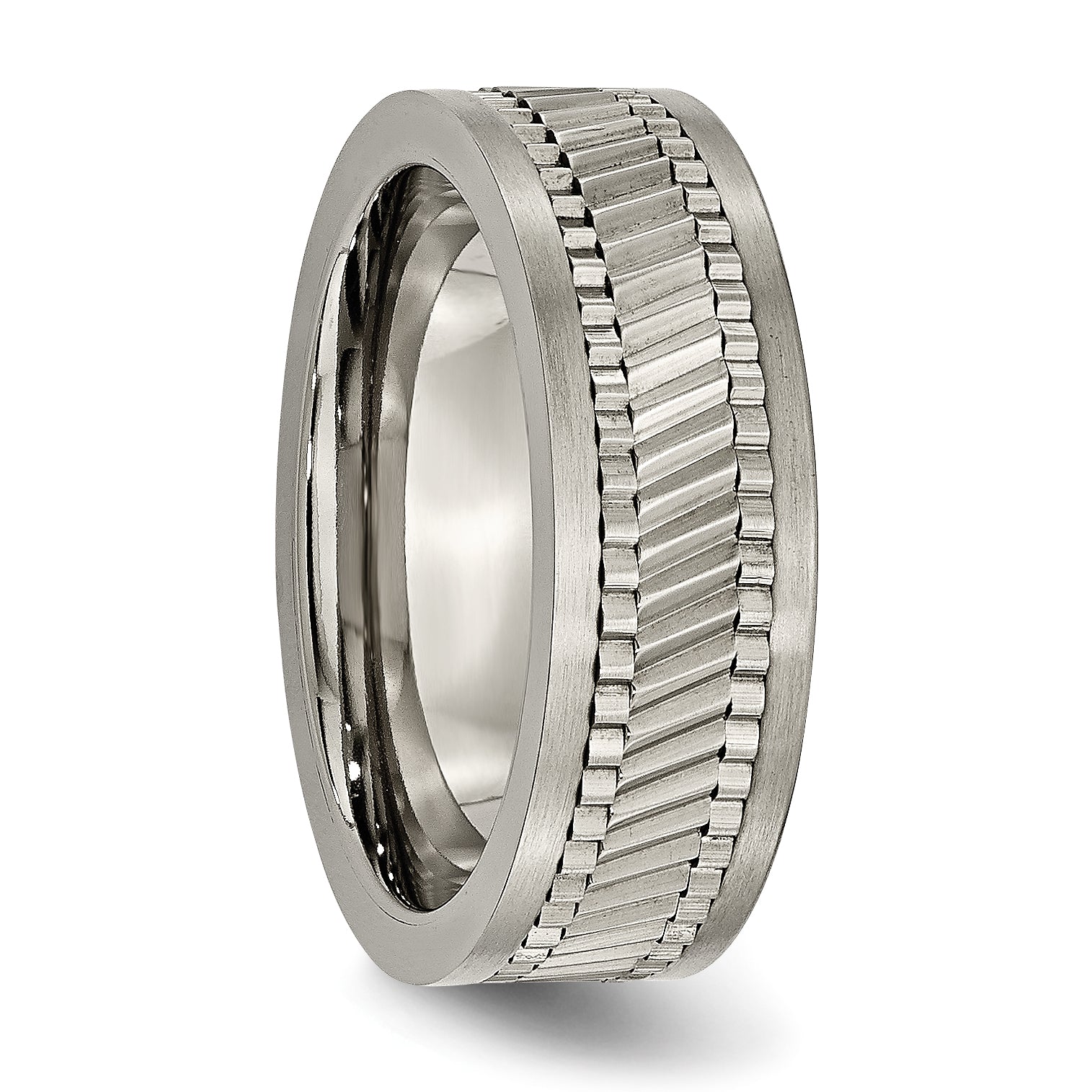 Titanium Sawtooth Design Flat Polished Brushed Edge 8mm Band