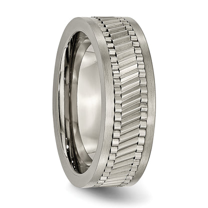 Titanium Sawtooth Design Flat Polished Brushed Edge 8mm Band