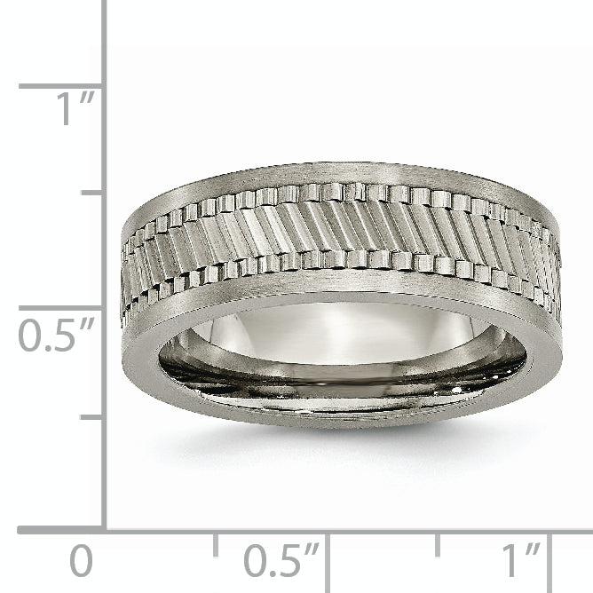Titanium Sawtooth Design Flat Polished Brushed Edge 8mm Band
