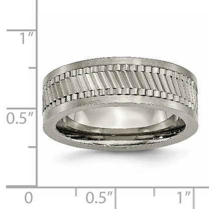 Titanium Sawtooth Design Flat Polished Brushed Edge 8mm Band