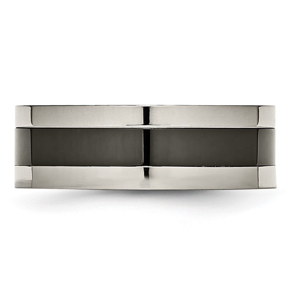 Titanium Base Polished Black Ceramic Center Flat 8mm Band
